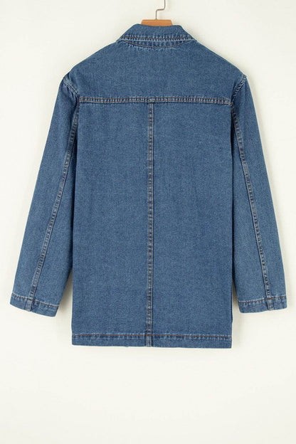 Pocketed Long Sleeve Denim Jacket for Women Stylish Fit - Selvanelle