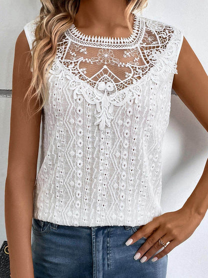 Lace Eyelet Sleeveless Top for Stylish Summer Wear - Selvanelle