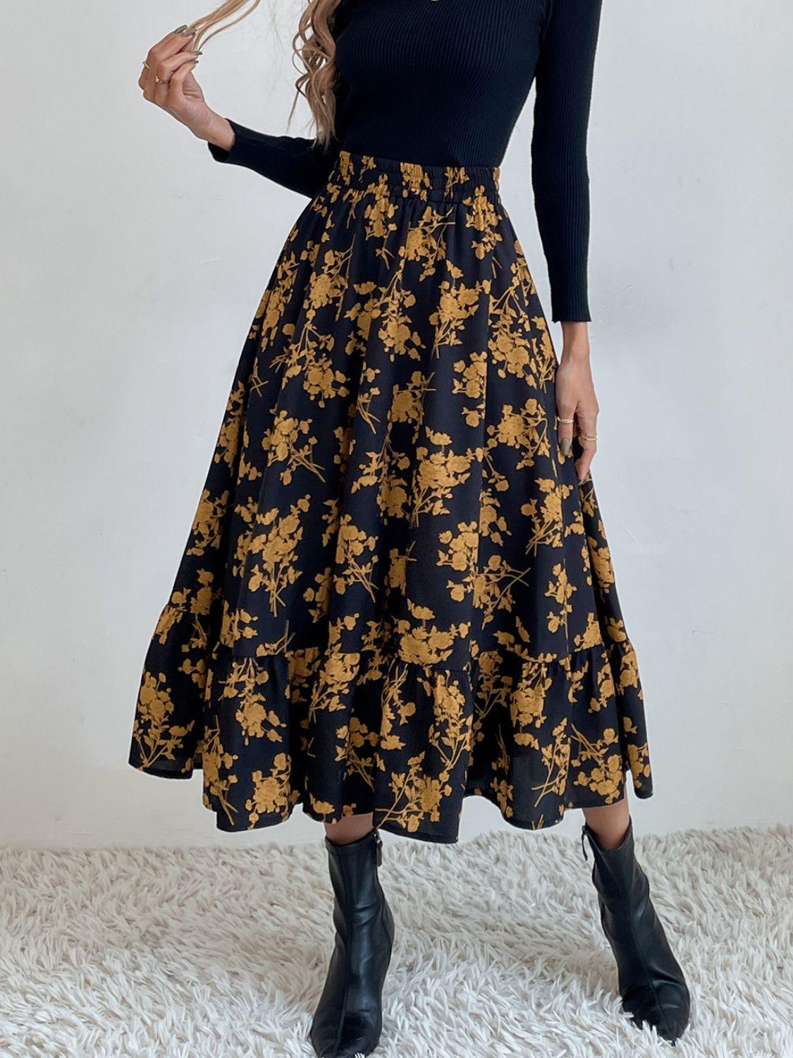 Stylish Printed Elastic Waist Midi Skirt for Everyday Wear