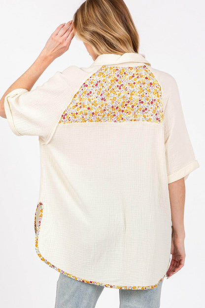 SAGE + FIG Full Size Floral Detail Button Up Shirt - Selvanelle