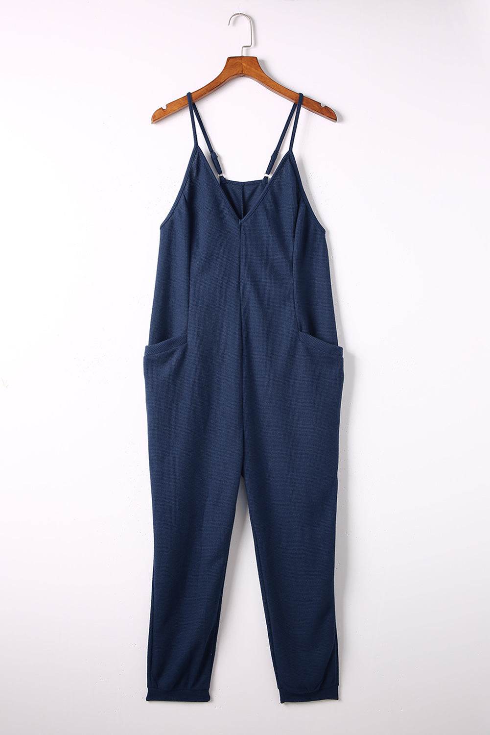 Spaghetti Strap Deep V Jumpsuit with Pockets - Selvanelle