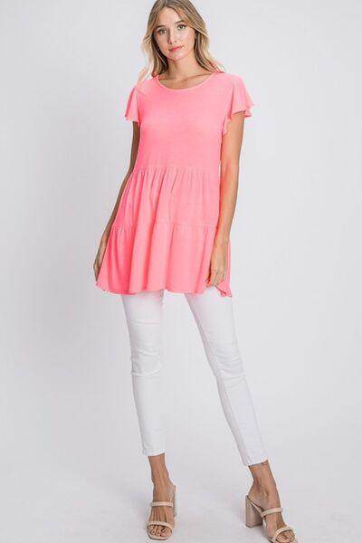 Heimish Full Size Tiered Round Neck Ruffle Sleeve Top Plus Size - Selvanelle