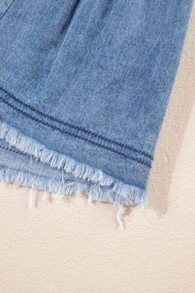 Raw Hem Collared Neck Short Sleeve Denim Dress for Women - Selvanelle