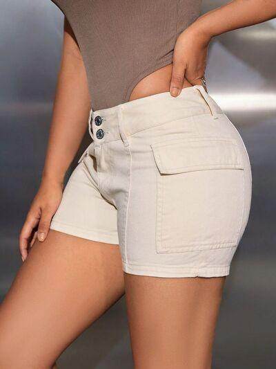 Mid-Rise Waist Denim Shorts with Pockets for Women - Selvanelle