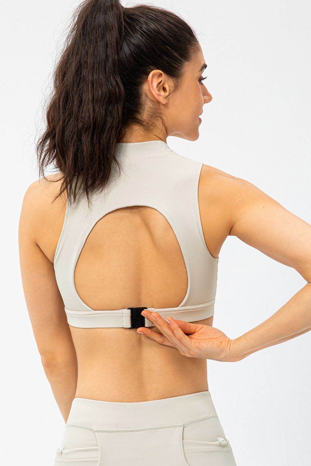 Full Size Cropped Cutout Back Zipper Front Active Tank Top - Selvanelle