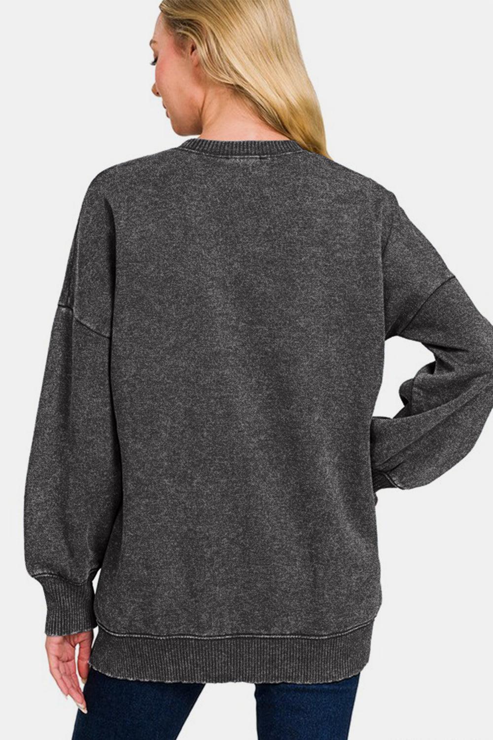 Zenana High-Low Acid Wash Fleece Sweatshirt for Women