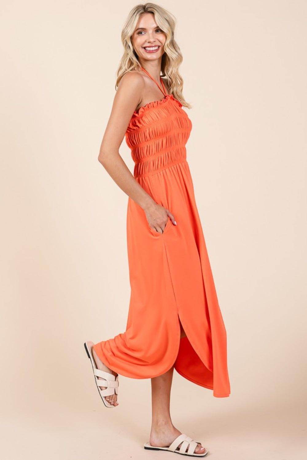 Culture Code Tie Back Shirring Dress with Pockets Chic - Selvanelle
