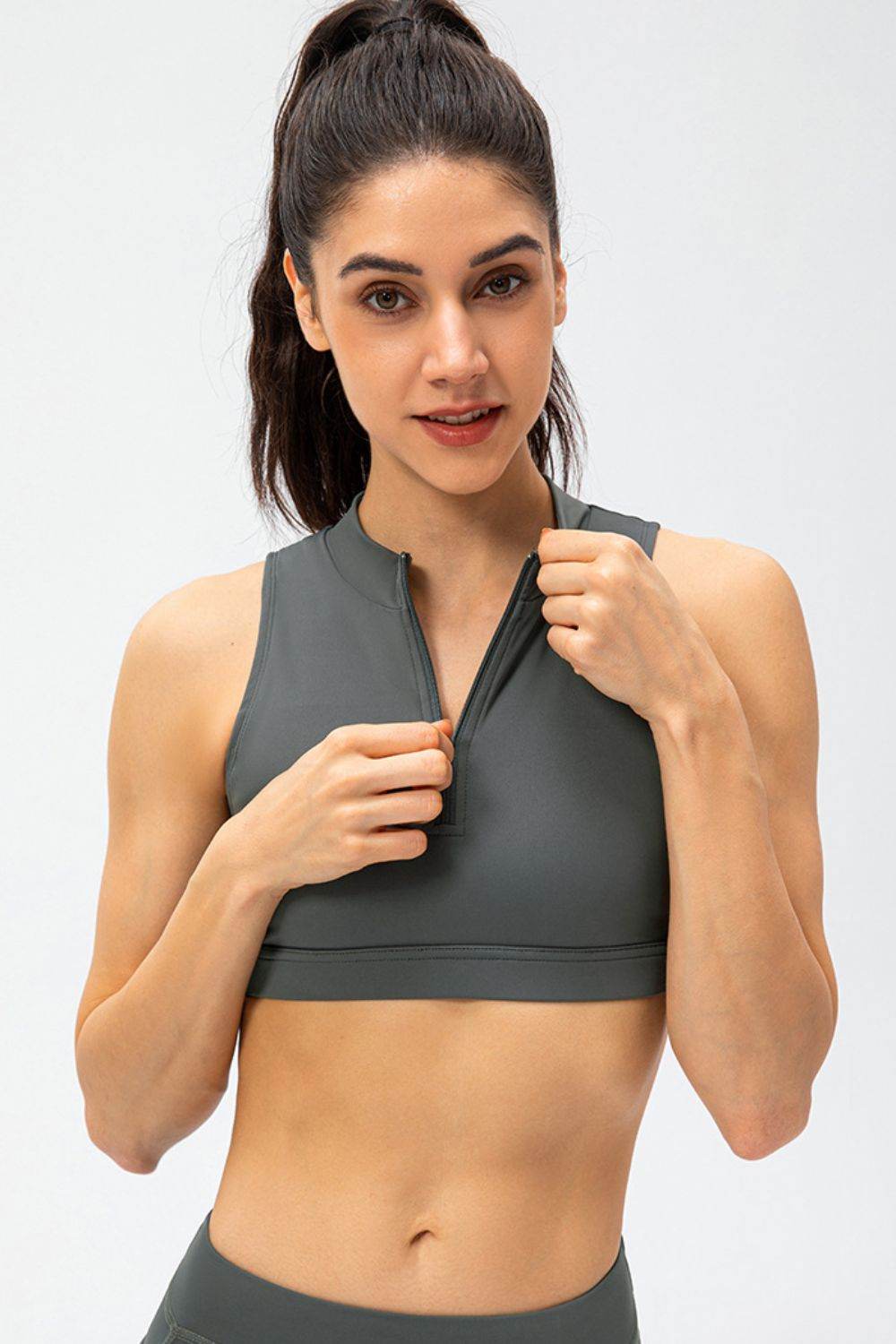 Full Size Cropped Cutout Back Zipper Front Active Tank Top - Selvanelle