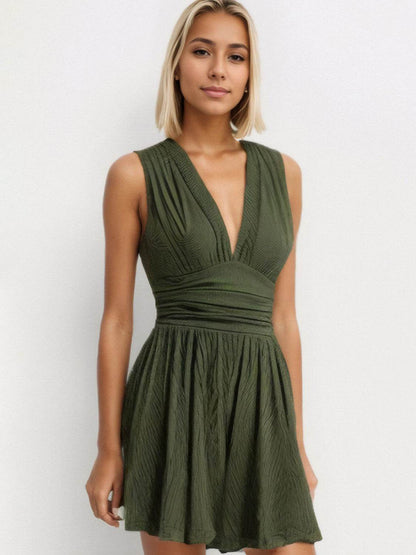 Ruched Plunge Sleeveless Romper - Selvanelle