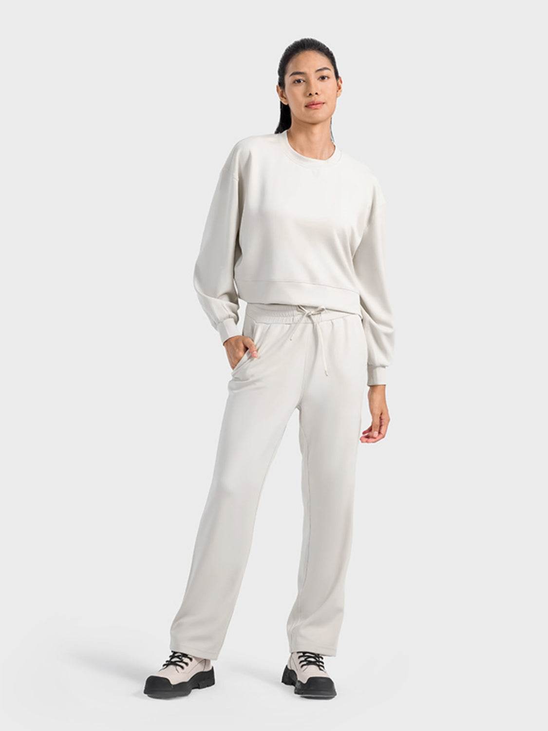 Millennia Round Neck Drop Shoulder Sports Top - Selvanelle