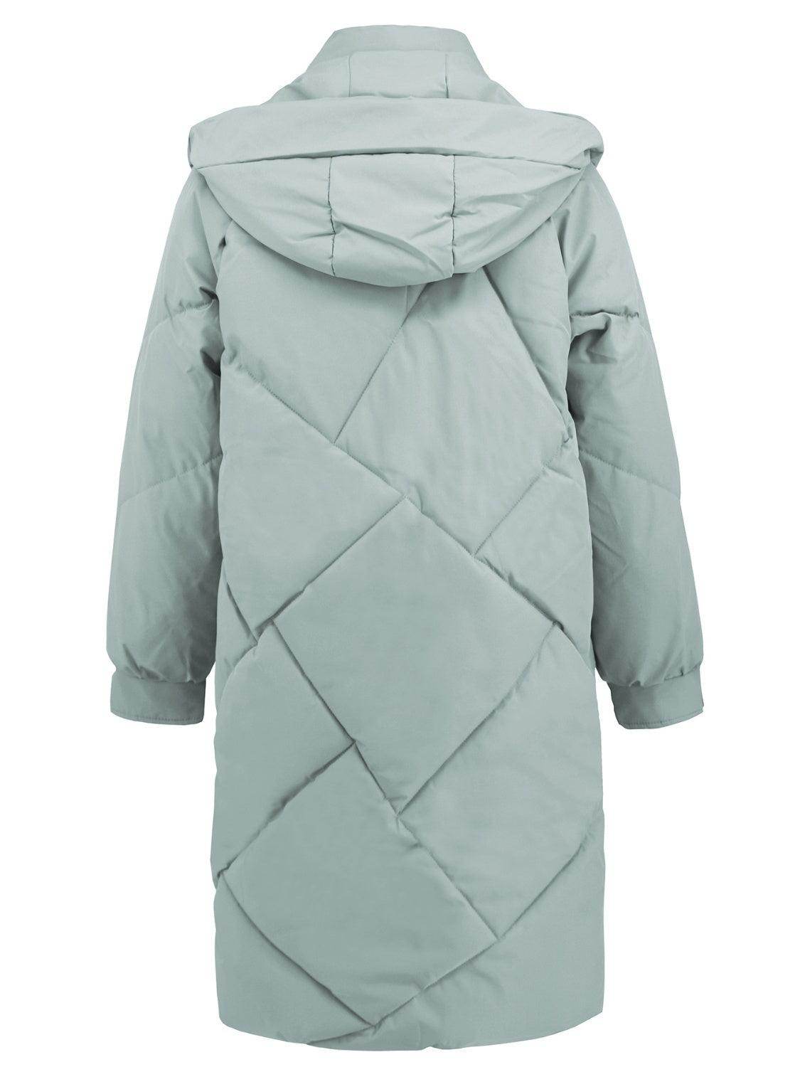 Long Sleeve Longline Hooded Winter Coat with Pockets - Selvanelle