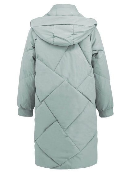 Long Sleeve Longline Hooded Winter Coat with Pockets - Selvanelle