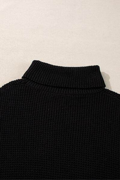 Striped & Checkered Turtleneck Dropped Shoulder Sweater - Selvanelle