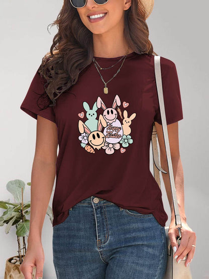 Graphic Round Neck Short Sleeve T-Shirt - Selvanelle