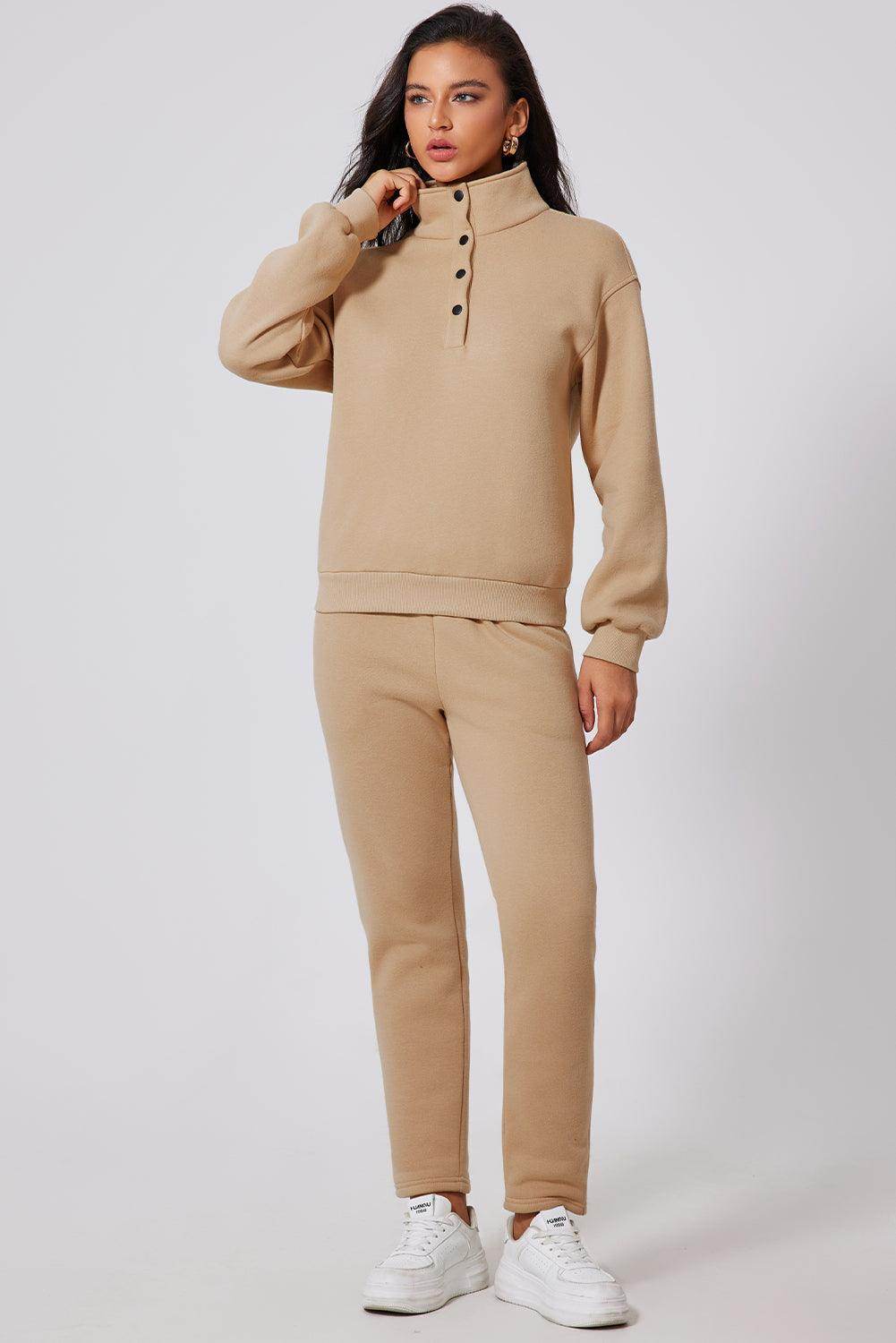 Half Snap Turtleneck Top and Pants Active Set for Women - Selvanelle
