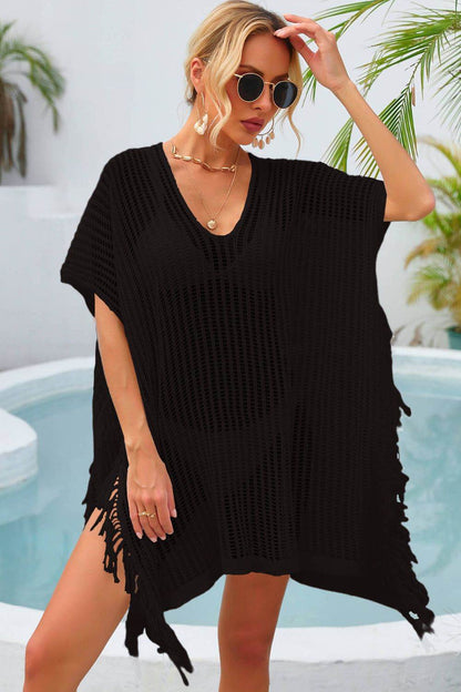 Angel Wings Fringe Trim Openwork Cover Up - Selvanelle