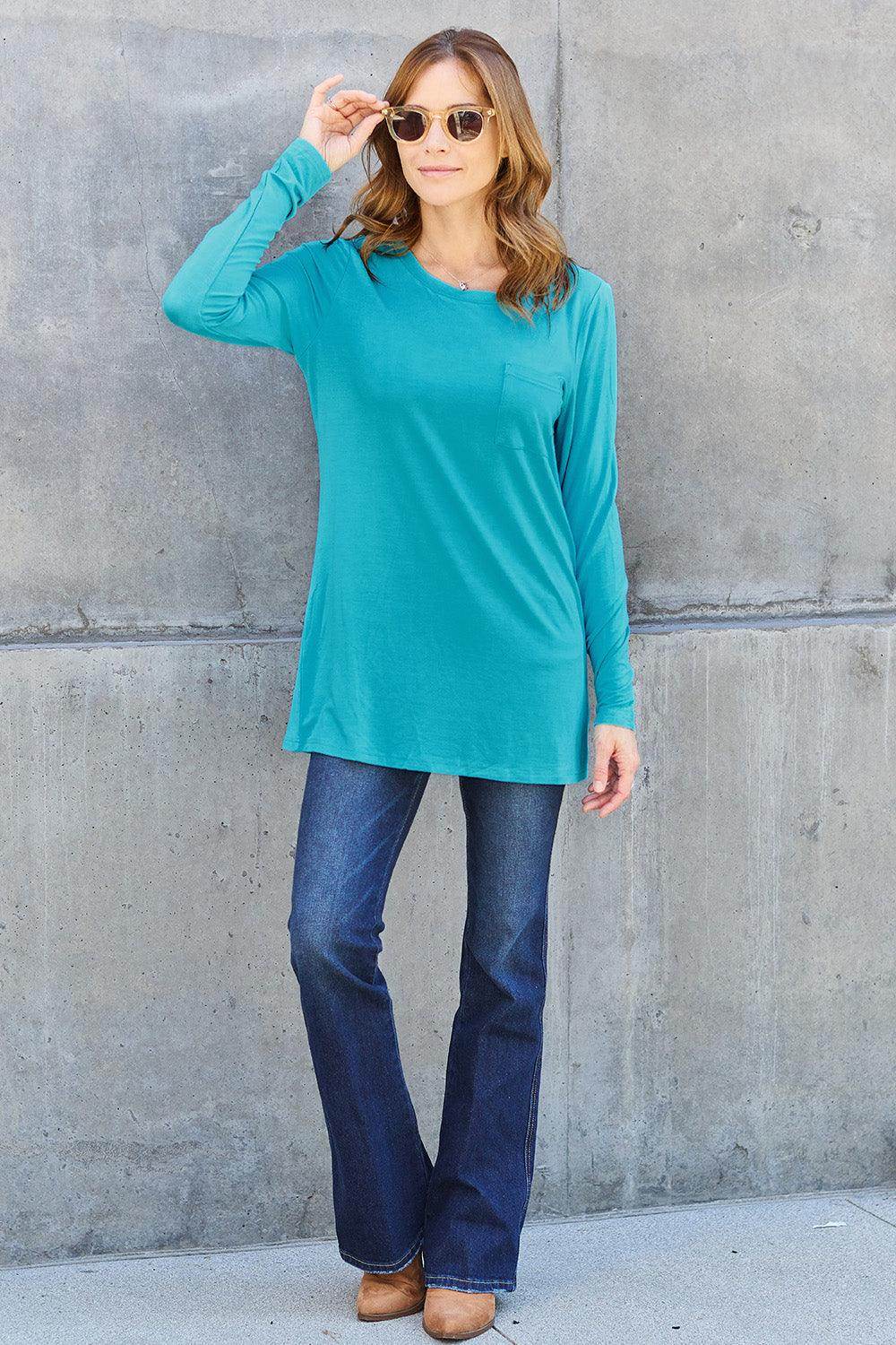 Basic Bae Full Size Round Neck Long Sleeve Top for Women - Selvanelle