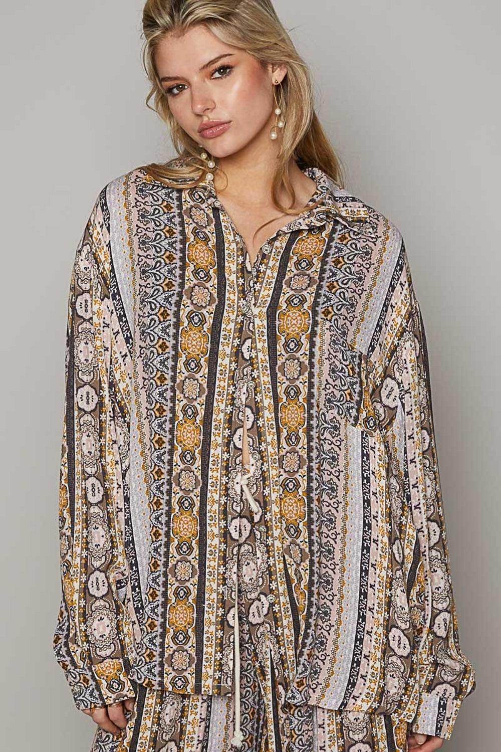 POL Long Sleeve Button Down Printed Shirt for Stylish Looks - Selvanelle