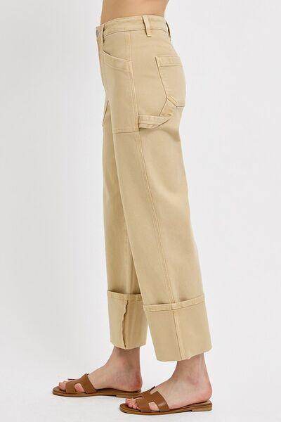 RISEN Full Size High Rise Wide Straight Cuffed Patch Jeans Plus Size - Selvanelle