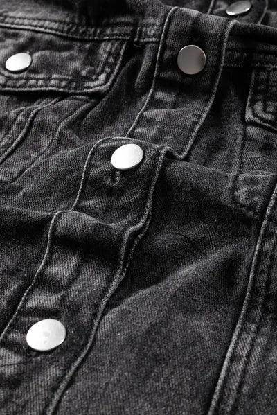 Distressed Drawstring Long Sleeve Hooded Denim Jacket for Women - Selvanelle