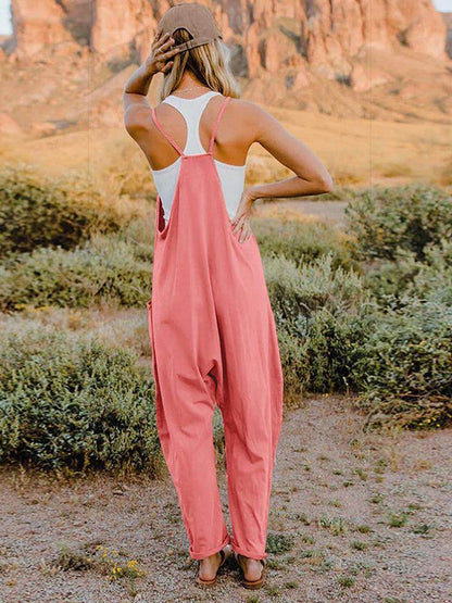Double Take Full Size Sleeveless V-Neck Pocketed Jumpsuit - Selvanelle