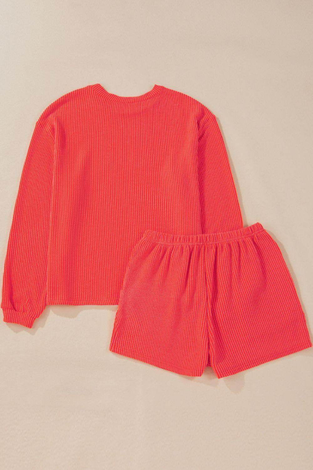 Sequin Heart Round Neck Long Sleeve Top and Shorts Set - Selvanelle