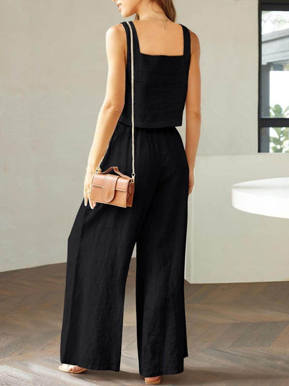 Square Neck Top and Wide Leg Pants Set for Women - Selvanelle