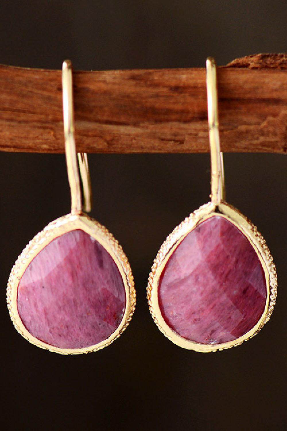 Handmade Natural Stone Teardrop Earrings in Modern Style - Selvanelle
