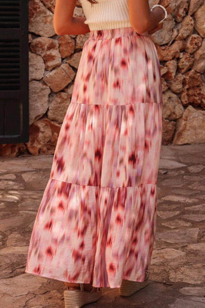 Tiered Printed Elastic Waist Skirt for Women in Various Sizes - Selvanelle