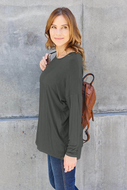 Basic Bae Full Size Round Neck Dropped Shoulder T-Shirt - Selvanelle