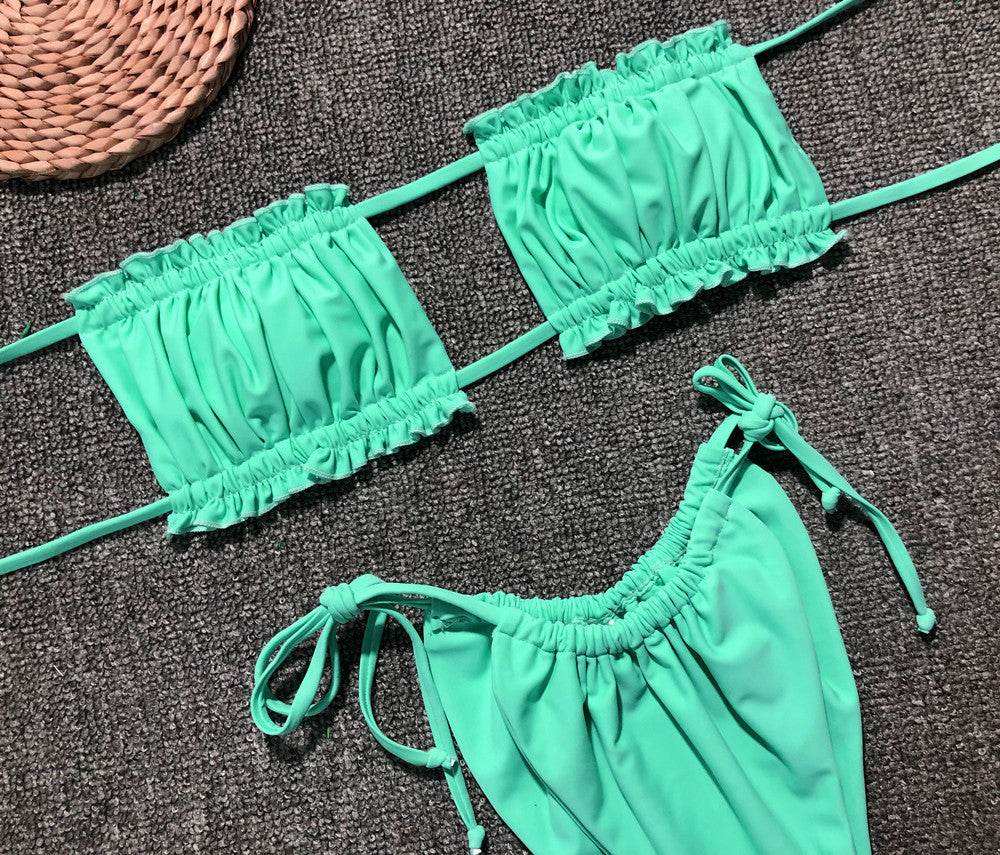 Frill Trim Ruched Bikini Set - Selvanelle