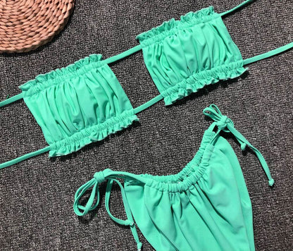 Frill Trim Ruched Bikini Set - Selvanelle