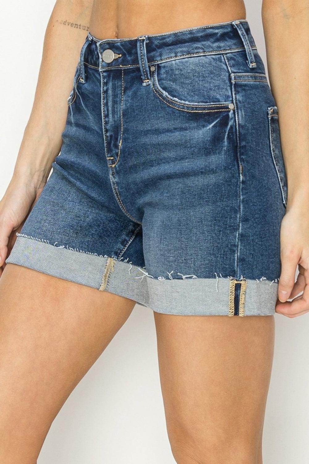 RISEN High Rise Cuffed Denim Shorts for Summer Style - Selvanelle