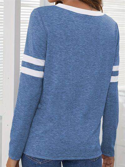 Heathered V-Neck Long Sleeve T-Shirt for Women Casual Wear - Selvanelle