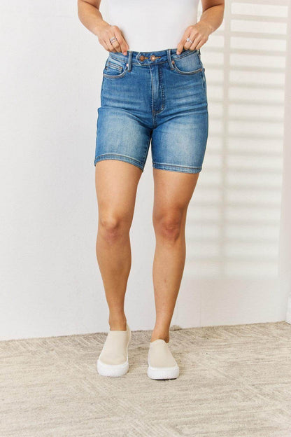 Judy Blue Full Size Tummy Control Double Button Bermuda Shorts - Selvanelle