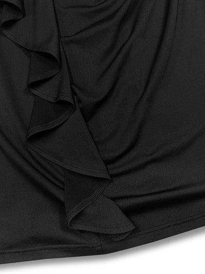 Plus Size Ruffle Trim Round Neck Long Sleeve Dress for Women - Selvanelle