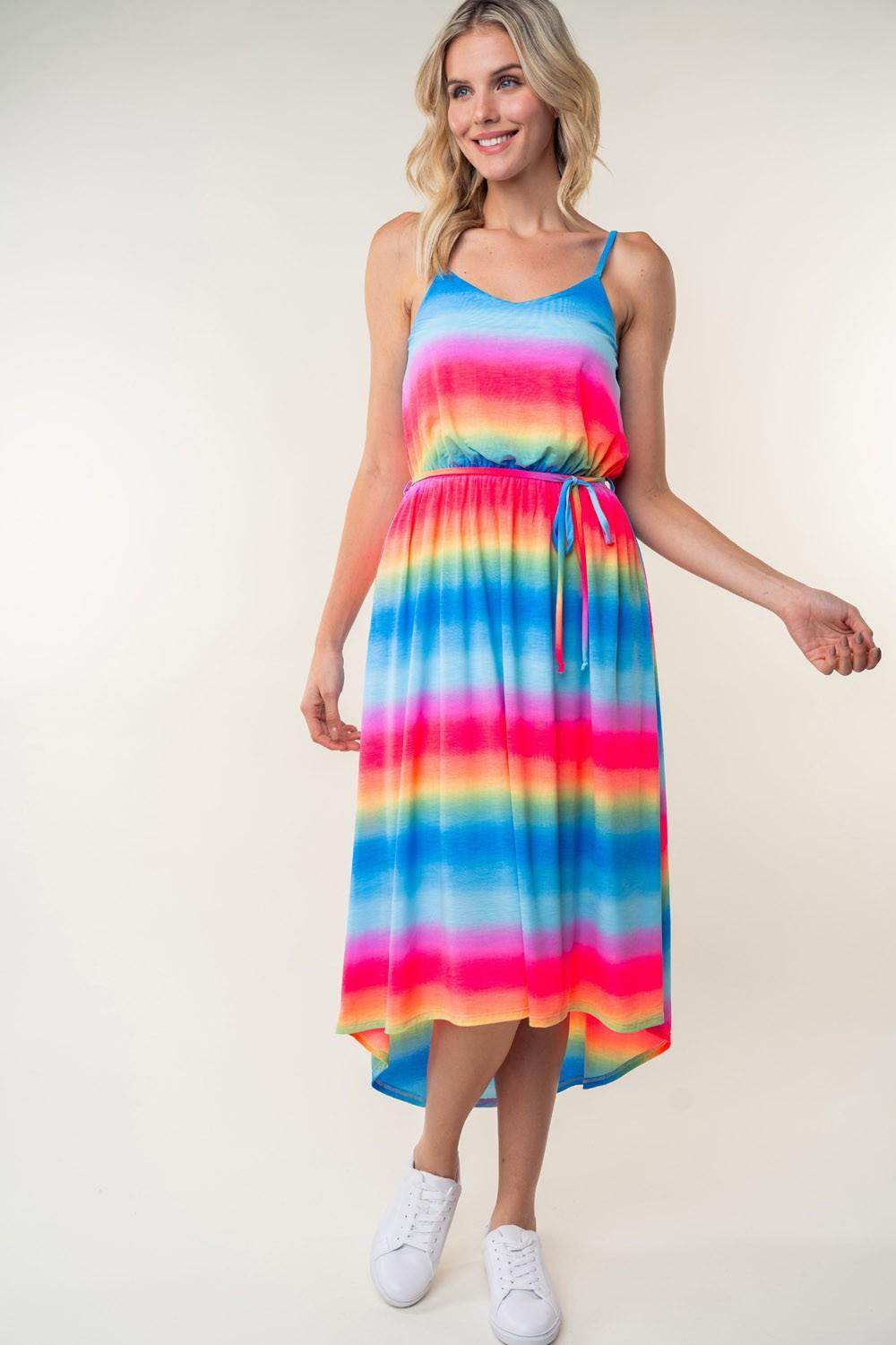 White Birch Full Size Ombre Striped Midi Cami Dress - Selvanelle