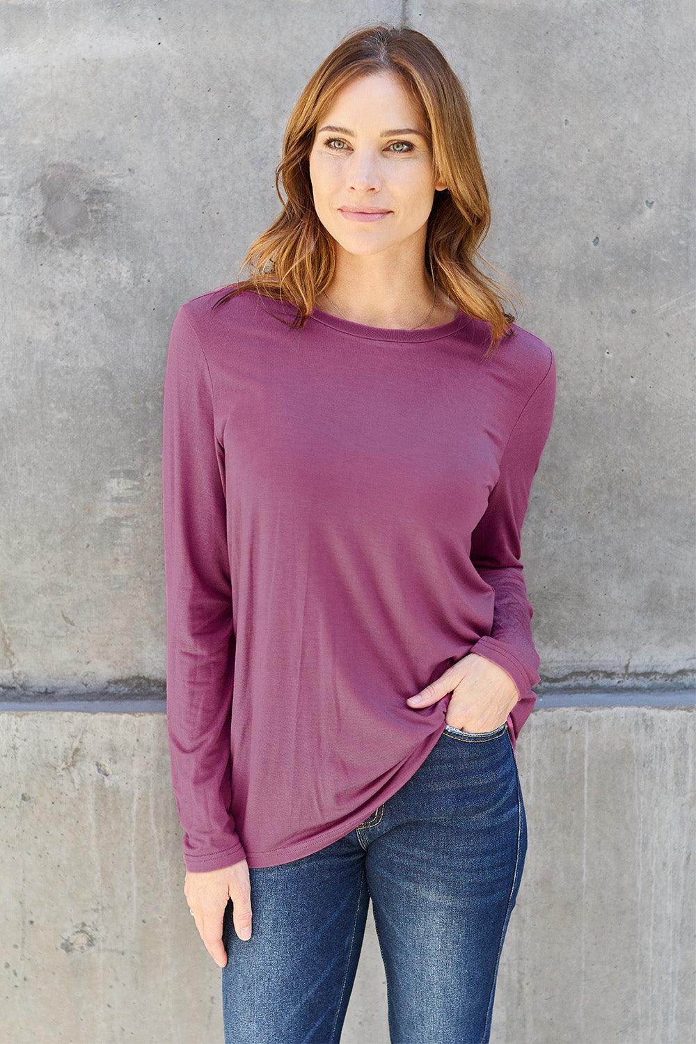 Basic Bae Full Size Round Neck Long Sleeve Top for Women - Selvanelle