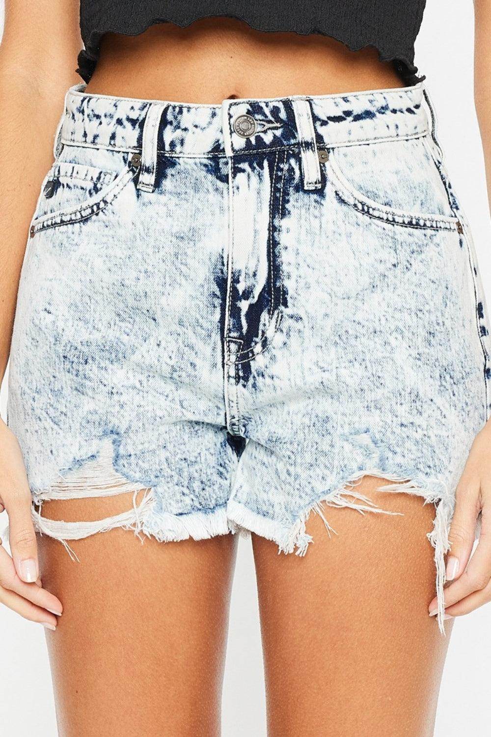 Kancan Full Size Distressed High Waist Denim Shorts for Women - Selvanelle