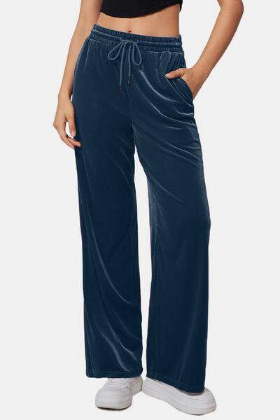Drawstring Elastic Waist Straight Leg Pants for Women - Selvanelle