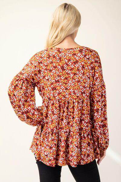 Celeste Full Size Floral V-Neck Balloon Sleeve Blouse Style - Selvanelle