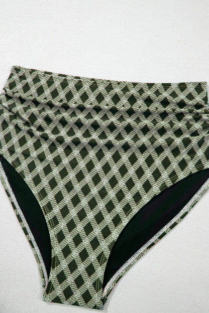 Dotted Mesh Plaid Patchwork High Waisted Swim Set - Selvanelle