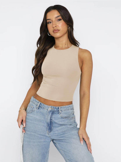 Round Neck Cropped Tank for Women in Soft Stretch Fabric - Selvanelle