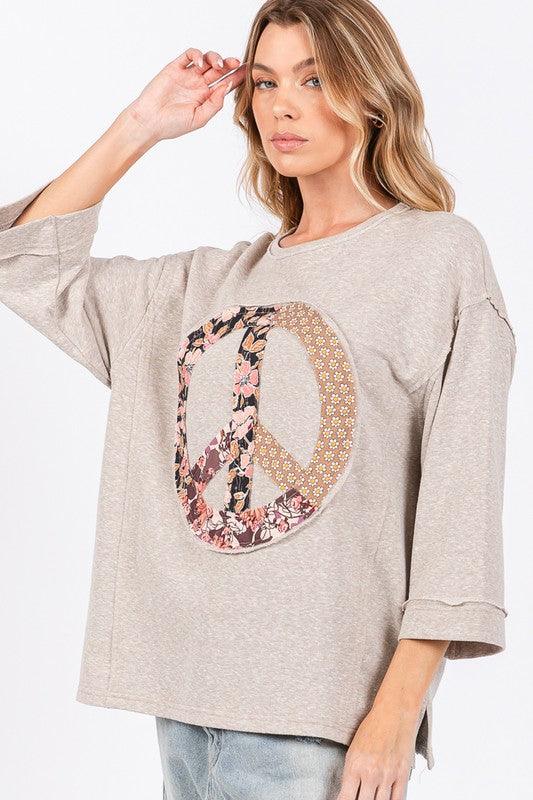 SAGE + FIG Floral Peace Patch Round Neck Top for Women