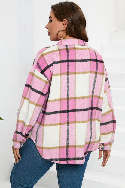 Plaid Button Up Dropped Shoulder Jacket for Women Stylish - Selvanelle