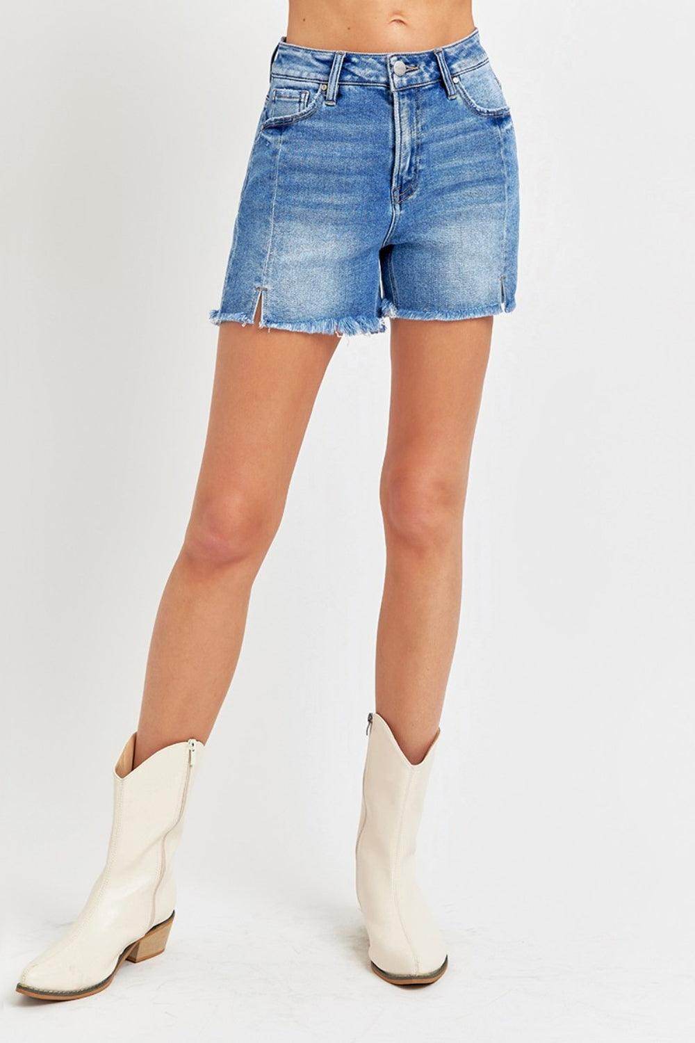 RISEN Front Slit Raw Hem Denim Shorts for Trendy Summer Style - Selvanelle