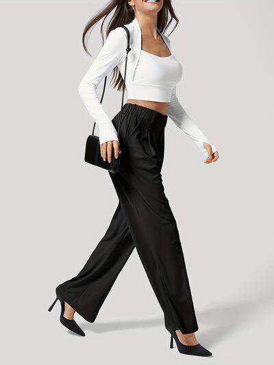 Wide Leg Pants with Pockets for Women in Sheer Style - Selvanelle