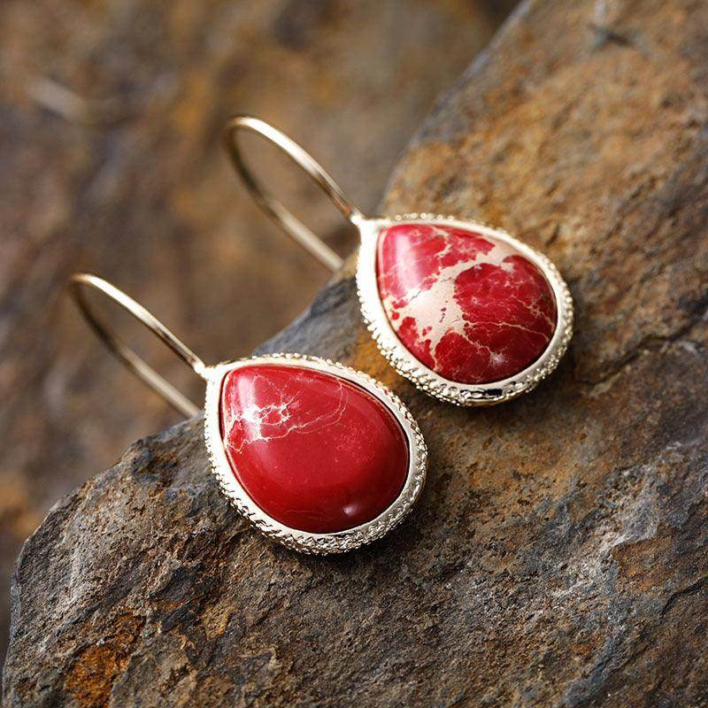Copper Natural Stone Teardrop Shape Earrings for Women - Selvanelle