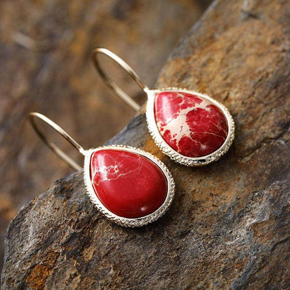 Copper Natural Stone Teardrop Shape Earrings for Women - Selvanelle