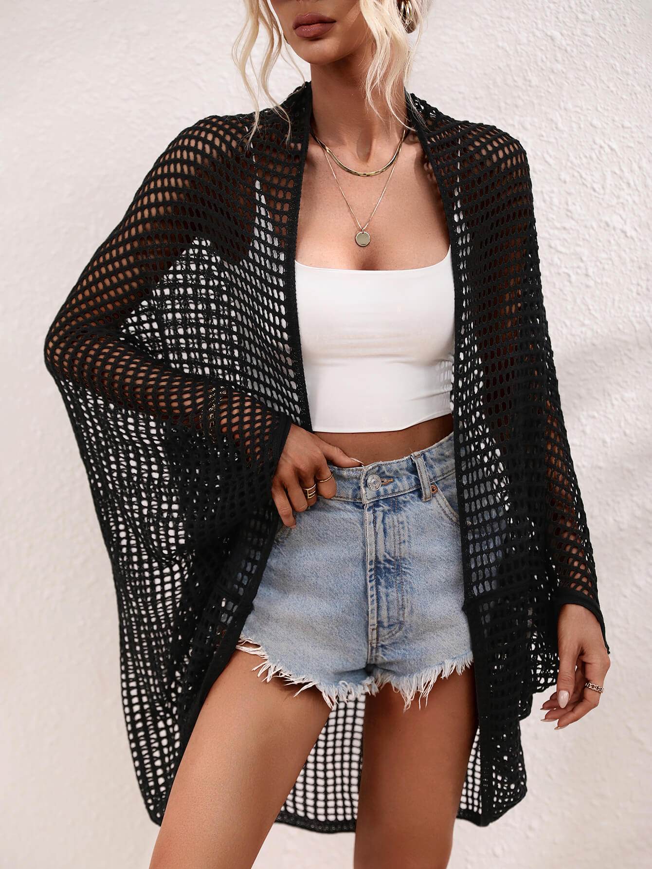 Openwork Open Front Longline Cover Up - Selvanelle